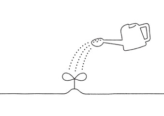 芽とジョウロの手描き線画イラスト　01 © takahashi