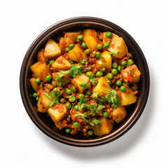 Indian food Aloo matar isolated on white background