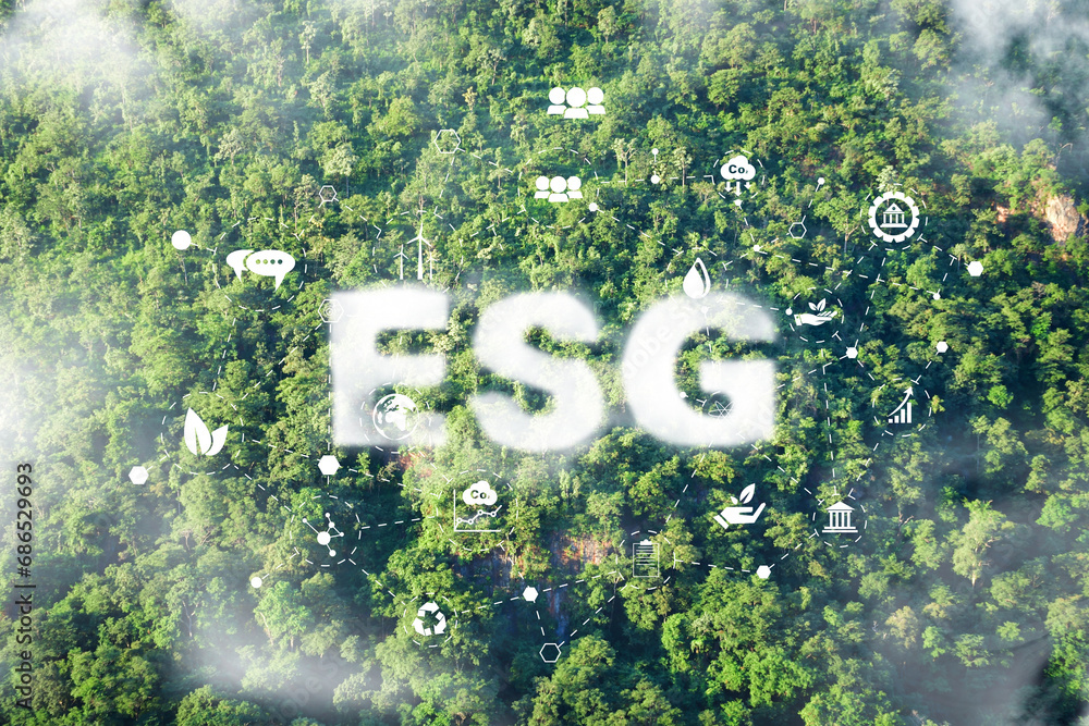 Wall mural environmental technology concept. sustainable esg modernization development by using technology of r