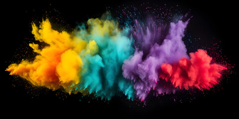 Fototapeta na wymiar Explosion of colored powder isolated on black background. Abstract colored background,Colorful rainbow holi paint splash, Color Holi Festival.