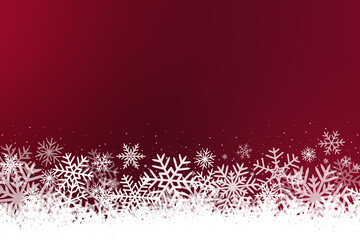 雪の結晶が舞うクリスマスの赤色の水彩画背景イラスト