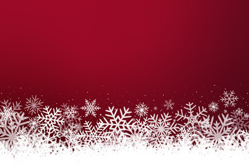 雪の結晶が舞うクリスマスの赤色の水彩画背景イラスト