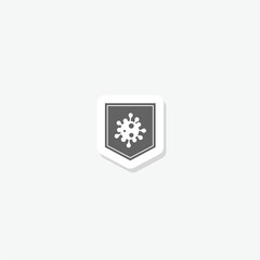 Virus and shield, antibacterial protection icon sticker isolated on gray background