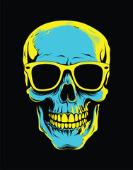 A skull with sunglasses on it with a black background vector illustration