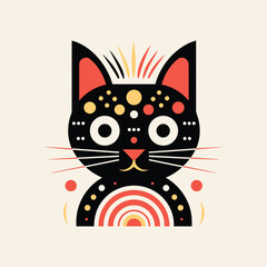 A black cat vector illustration with red dot patterns