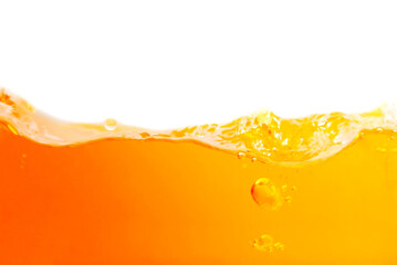 orange water surface with ripples and transparent bubbles on white background