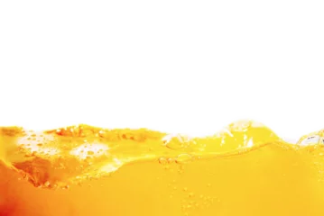 Schilderijen op glas Orange juice with bubbles isolated on a white background. Close-up. © nirats
