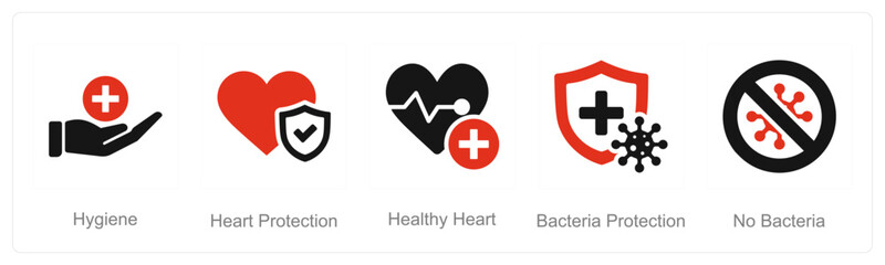 A set of 5 Hygiene icons as hygiene, heart protection, healthy heart