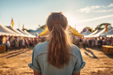 teenager at a summer fair - rear view - obrazy, fototapety, plakaty