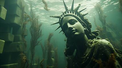 Statue of Liberty Underwater - obrazy, fototapety, plakaty