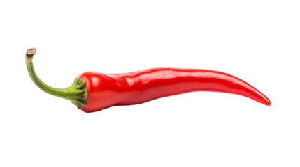 Fototapeten red hot chili pepper isolated on a transparent background, organic ripe chili PNG © graphicbeezstock