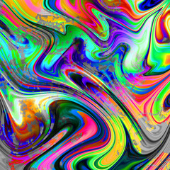 Abstract colorful wavy groovy psychedelic background. Grunge retro psychedelic background