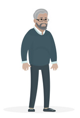 Grandfather. Old man, grey hair. full length. Standing. vector illustration. Flat design. 