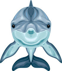 Dolphin frontal view, vector isolated animal.