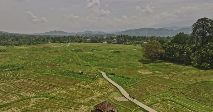 Matale Sri Lanka Aerial v5 low drone flyover vast ploughed farmlands along AB26 Road capturing nestled residential suburbs and scenic hillside mountain views - Shot with Mavic 3 Cine - April 2023