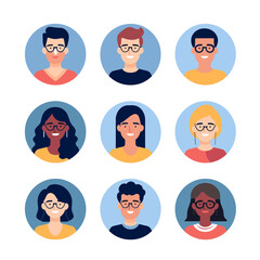 Set of persons profile picture - Flat colors vector illustration
