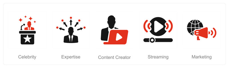 A set of 5 Influencer icons as celebrity, expertise, content creator