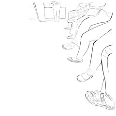 queue people foot, sit and stand, simple hand draw sketch