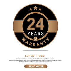24 Year warranty vector art illustration in emas color with fantastic font and white background. Eps10 Vector