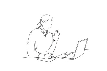 Single one line drawing a Female doctor greeting patient virtually2. Continuous line draw design graphic vector illustration
