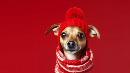 Cute Dog in a Red Hat