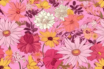 Möbelaufkleber A seamless colorful pattern of various beautiful flowers and leaves, creating a harmonious and visually pleasing background design. © Ilia