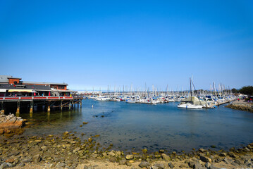 Fototapeta na wymiar Boats at Monterey Marina by the Old Fisherman's Wharf - California, USA