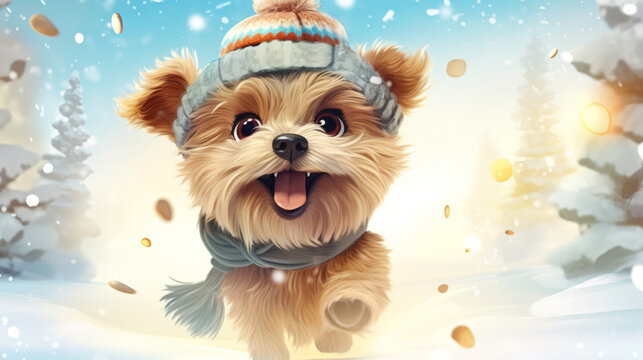 cute dog in a winter hat