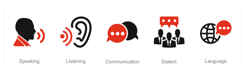 A set of 5 Language icons as speaking, listening, communication