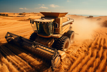 Combine harvester agriculture machine harvesting ripe wheat field