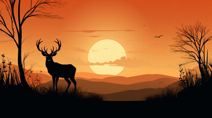 Deer silhouette in the meadow