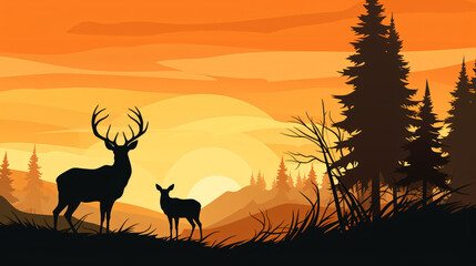 Fototapeta na wymiar Deer silhouette in the meadow