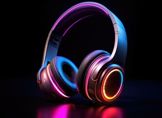 Fototapeta na wymiar A pair of sleek headphones with glowing lights on a black background. Generative AI.
