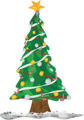 Decorated Christmas Tree With Xmas Star. Vector Illustration Design. Transparent Background.