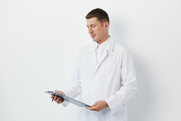 Man uniform clipboard background profession specialist medicine health stethoscope adult medic doctor clinic man