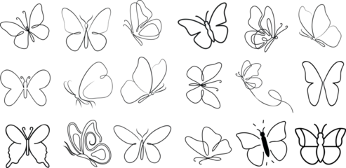 Foto auf Alu-Dibond Ensemble d'illustrations vectorielles papillon, style dessin au trait, papillons dans diverses poses. Parfait pour les créations printanières et estivales, les invitations. Papillon esquisse des © Arafat