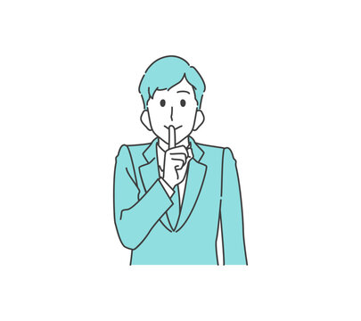 人差し指を口の前におき、内緒のポーズをするビジネスマン