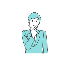 顎に手、首を傾げて悩む、考えるスーツの男性