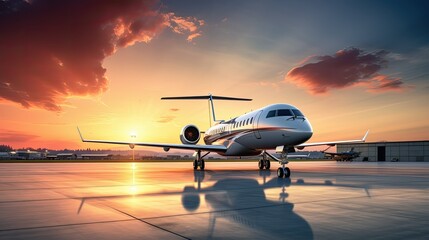 Corporate business jet setting on a ramp with open door
