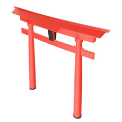 Red Japan Torii gate presented in a 3D illustration, isolated on a transparent background in PNG format. High camera angle.