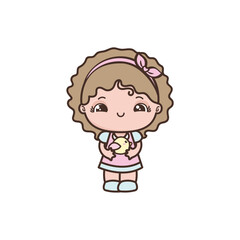 vector of cute little boy with brown hair cartoon