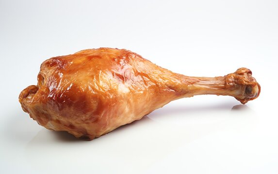 a cooked chicken leg on a white surface