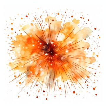 orange Firework watercolor clipart on clear white background