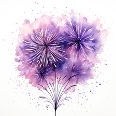 purple Firework watercolor clipart on clear white background