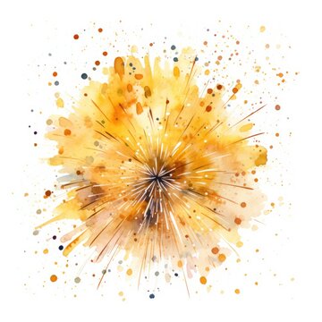 Gold Firework watercolor clipart on clear white background