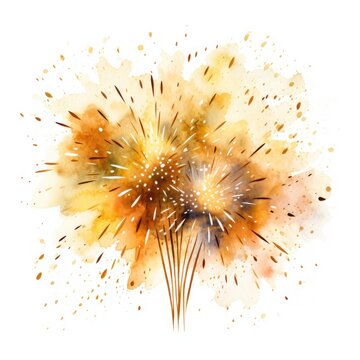 Gold Firework watercolor clipart on clear white background