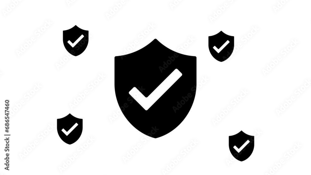 Poster zoom in and out animation the protection mark symbol. large black symbol in the center and four smal