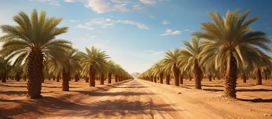 Fotobehang Date palm plantations in Middle Eastern deserts for agriculture industry. © AkuAku
