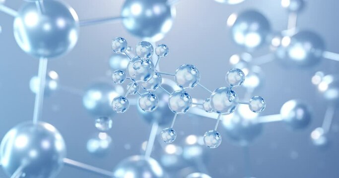 Dimethylethanolamine, rotating 3D model of curing agent, seamless looped video, molecular structure with selective focus