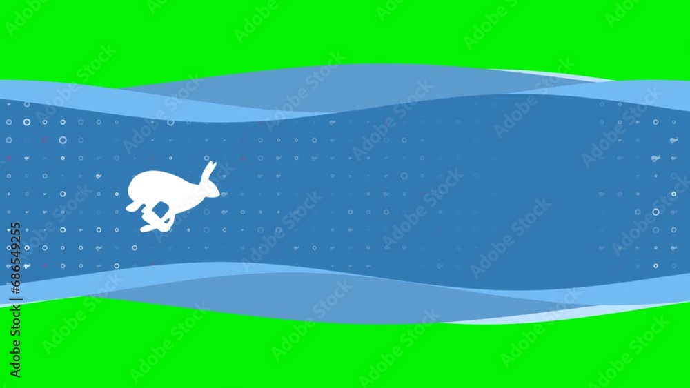 Poster animation of blue banner waves movement with white hare runs symbol on the left. on the background t